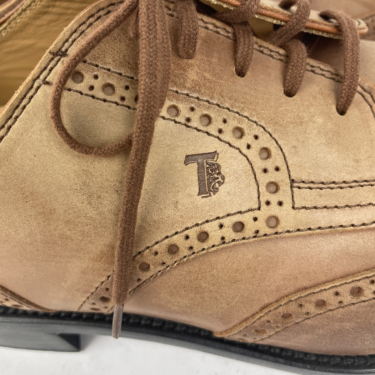 Tods Wingtip Dress Shoes Light Brown Size 10.5 Leather Soles Made in Italy VGC