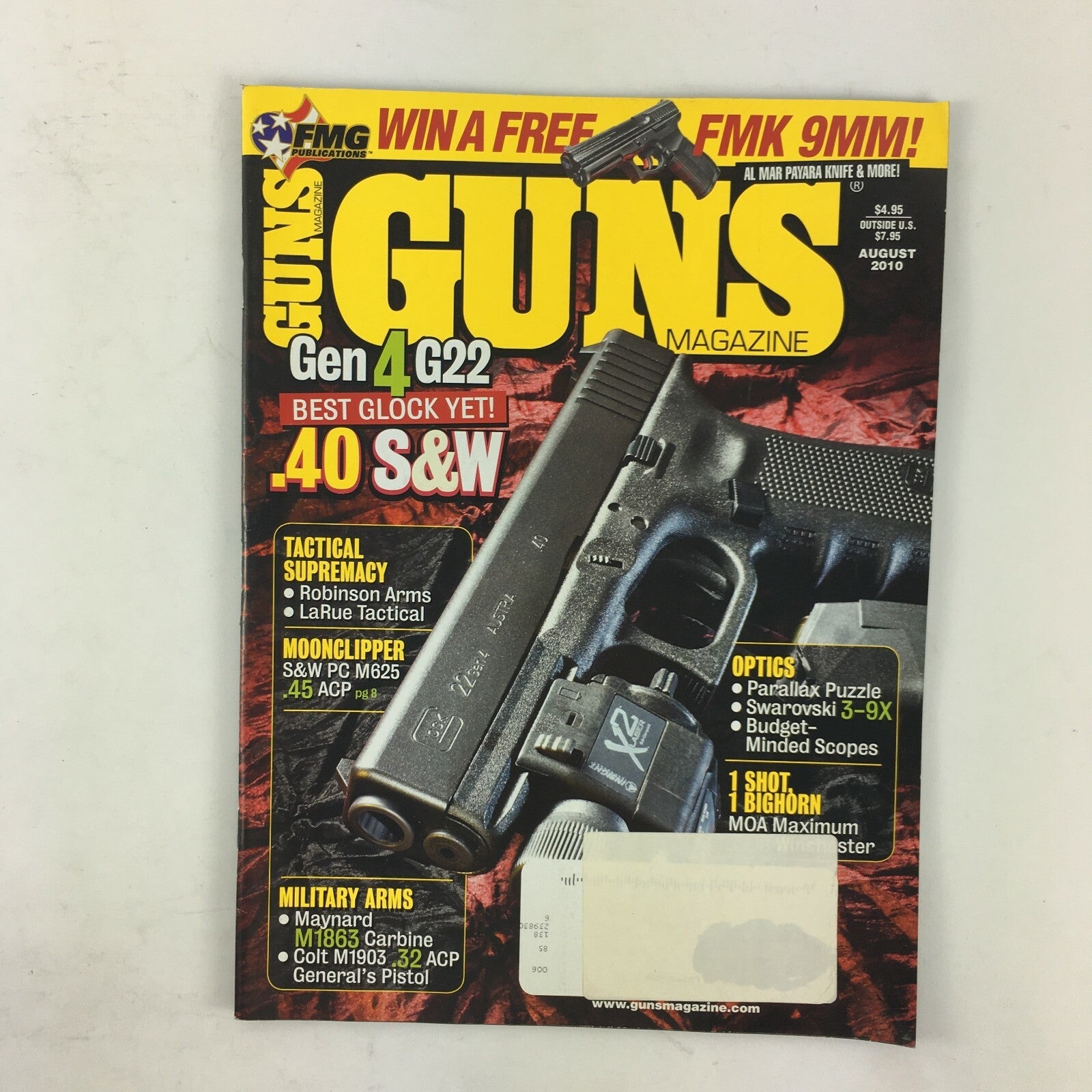 August 2010 Guns Magazine Gen 4 G22 .40 S&W Moonclipper S&W PC M625 .45 ACP