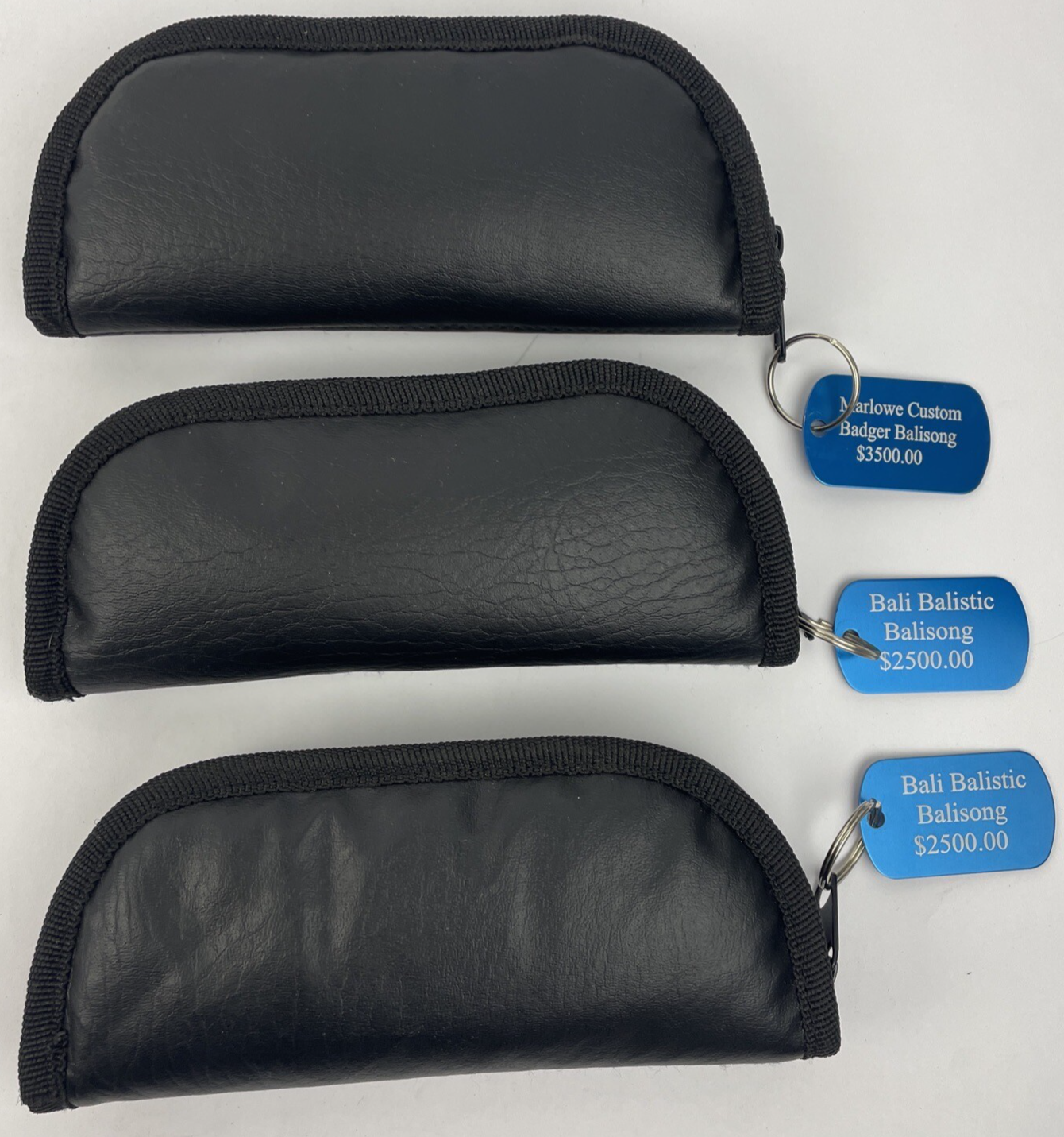 Lot of 3 x Bali Balistic Knives BRAND Padded Soft Zippered Pouch Black 7" x 3"