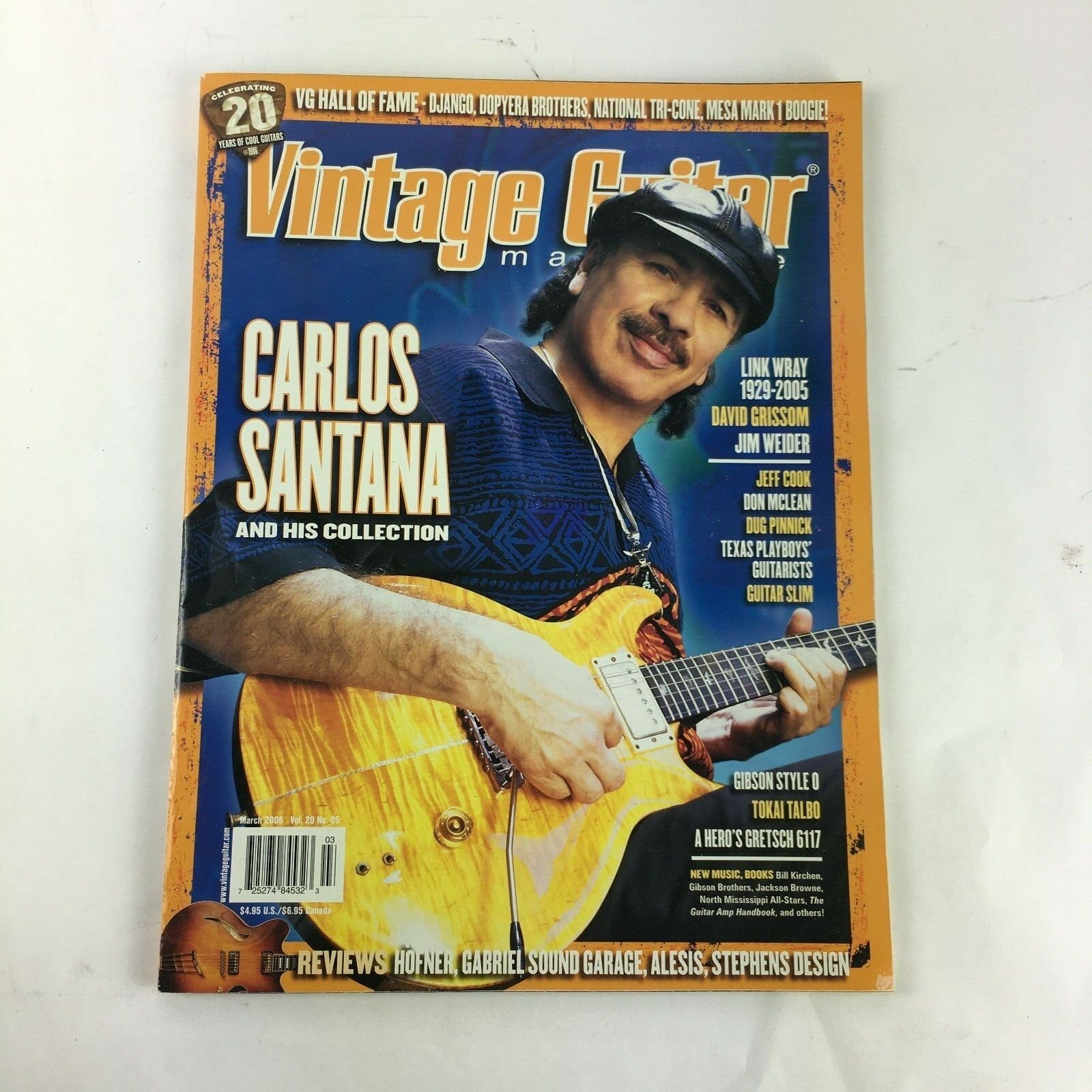 March 2006 Vintage Guitar Magazine Carlos Santana David Grissom Jim Weider Jeff