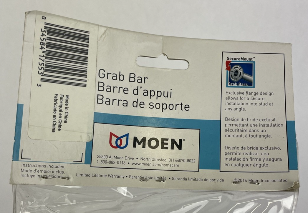 Moen 8912 Stainless Steel 12" x 1-1/2" Grab Bar ADA Compliant Home Safety Care