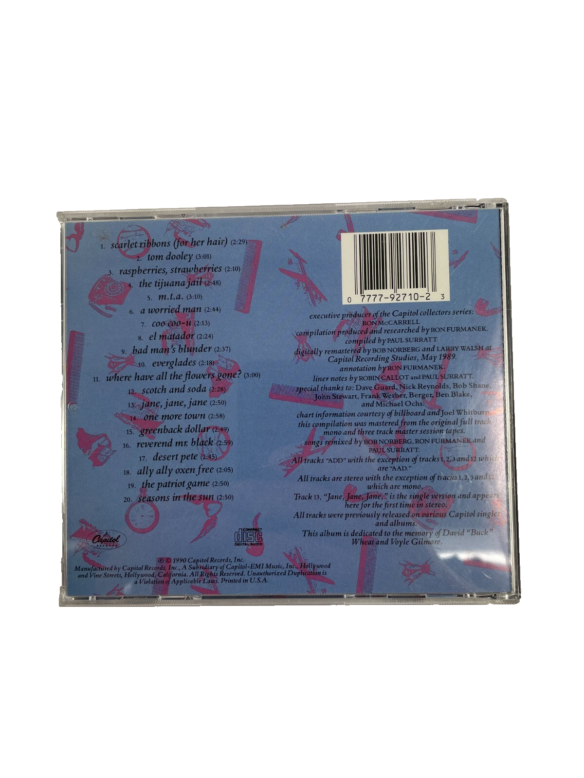 Kingston Trio Collectors Series Scarlet Ribbons (For Her Hair) Tom Dooley CD#6