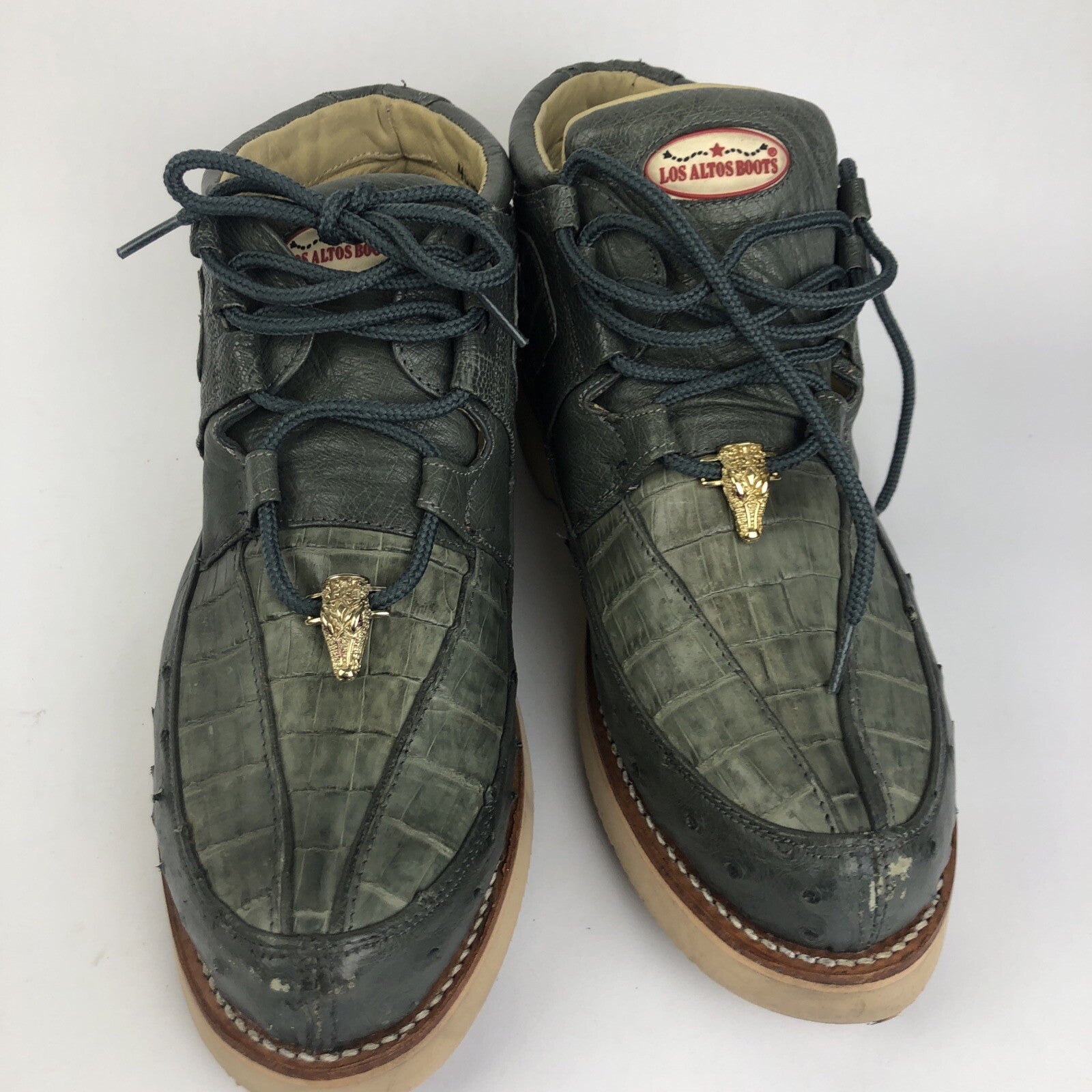 Los Altos Exotics Genuine Ostrich Shoes Blue Bilbo Comfort Sole Size Mens US 7.5