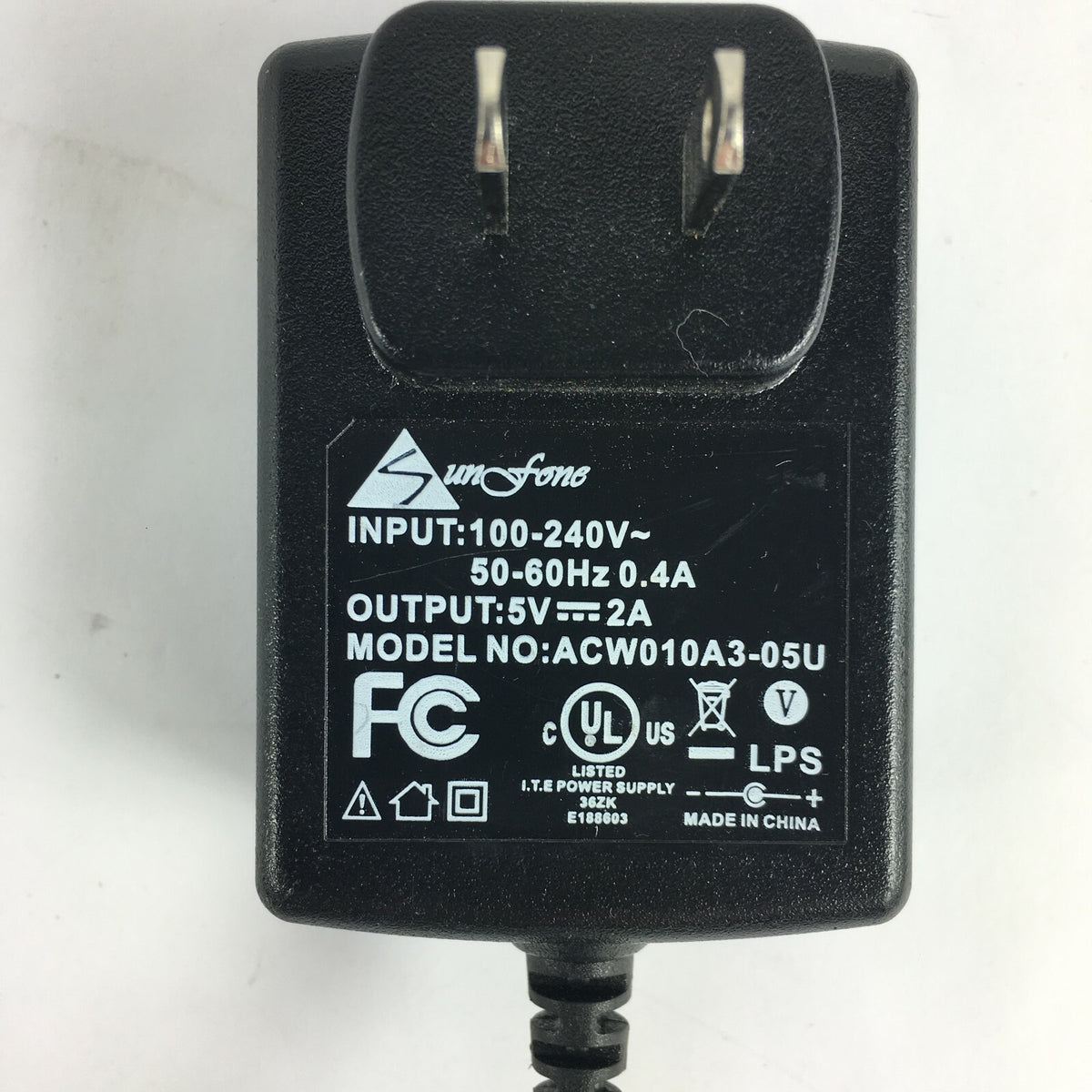 Genuine Sunfone ACW010A3-05U Output 5V 2A Power Supply Adapter A50