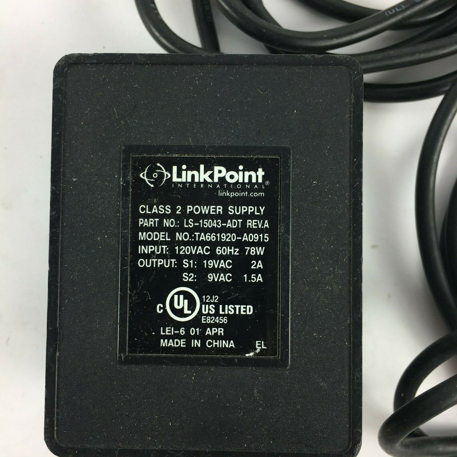 Genuine LinkPoint TA661920A0915 Output 9/19 V 1.5/2 A Power Supply Adapter A27