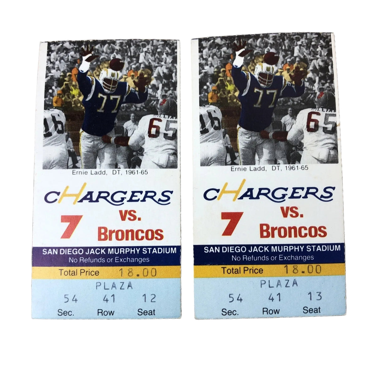 VINTAGE NFL DENVER BRONCOS @ San Diego CHARGERS FOOTBALL TICKET STUBS (2)