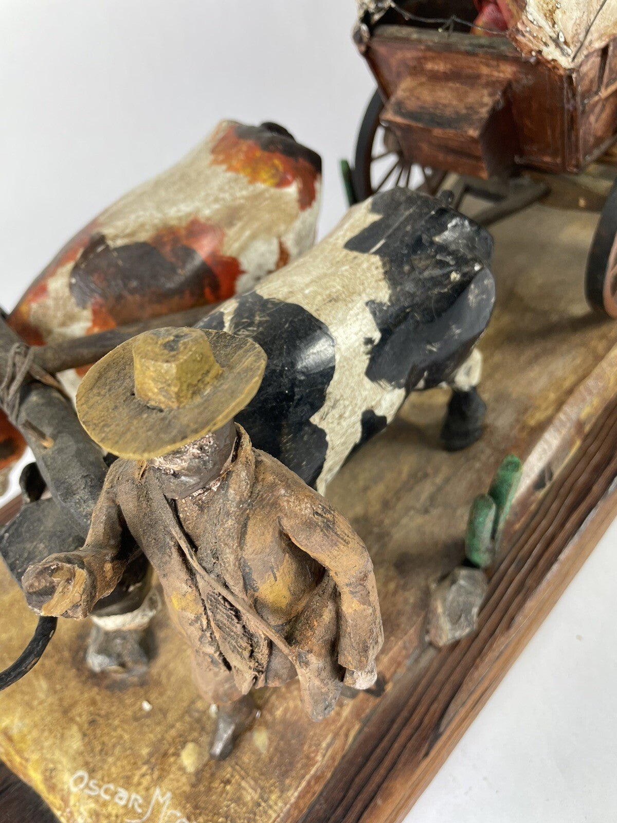 Oscar M Cortes 1980 Hand ORIGINAL HAND CARVED wooden covered wagon