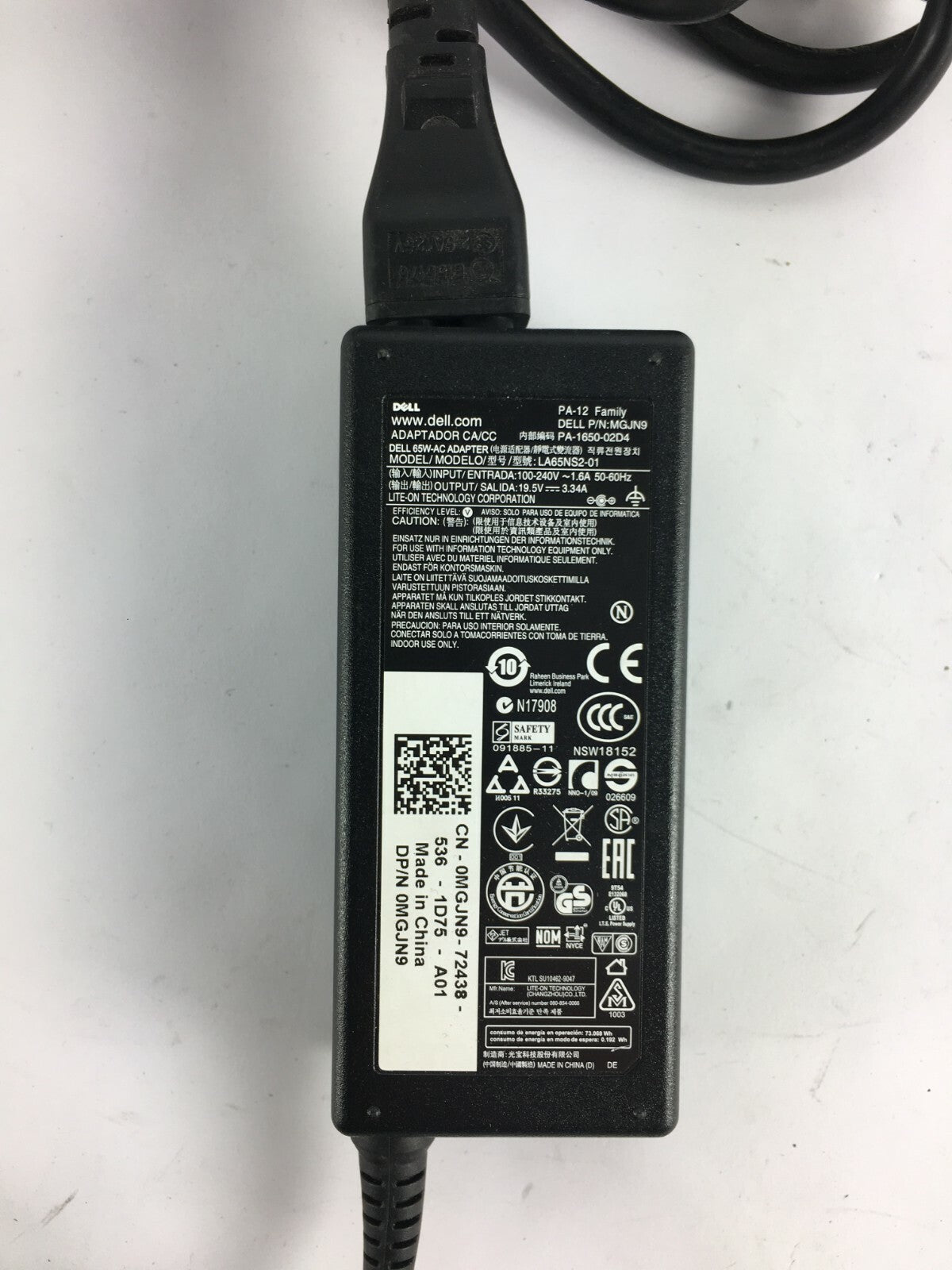 Genuine Dell PA165002D4 Output 19.5 V 3.34 A PA12 Power Supply Adapter A43