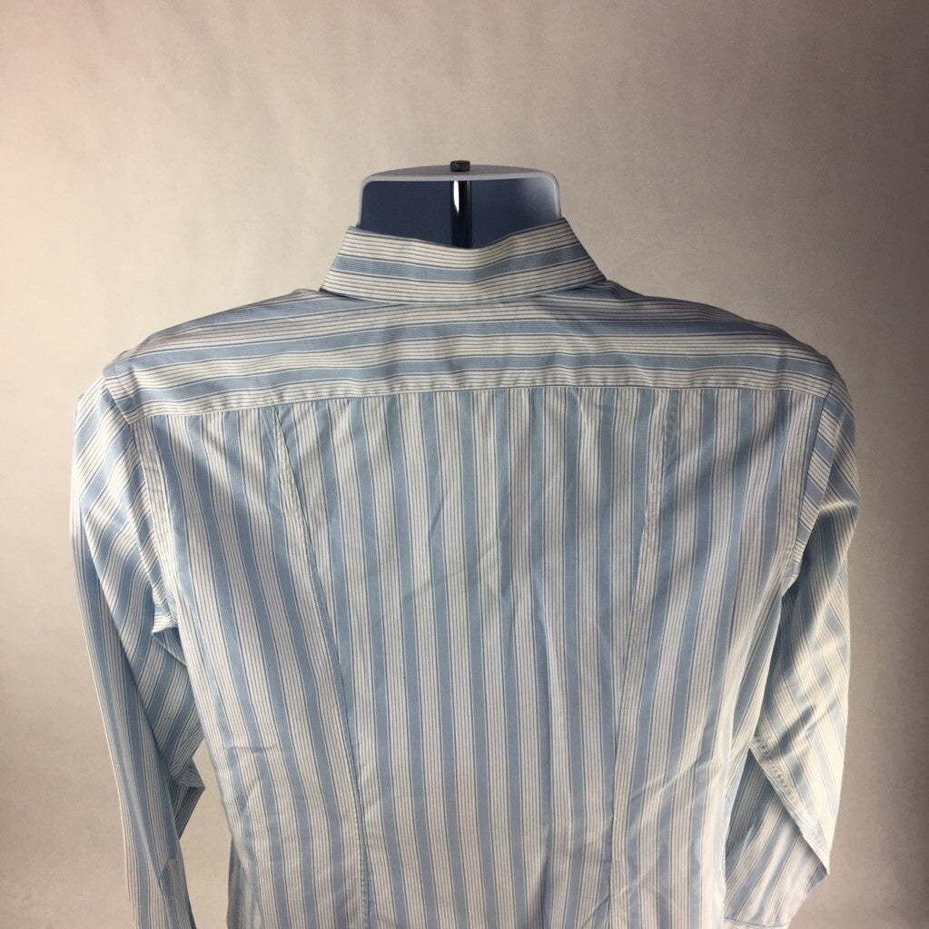 Albert Goldberg Faconnable Mens Button Up Shirt Blue Stripe Long Sleeve Cotton S