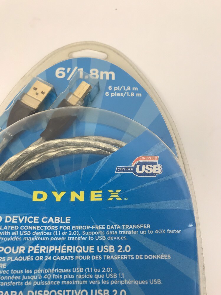 New Dynex USB 2.0 Device A Male to B Printer Cable w Gold Plated Connectors 6'