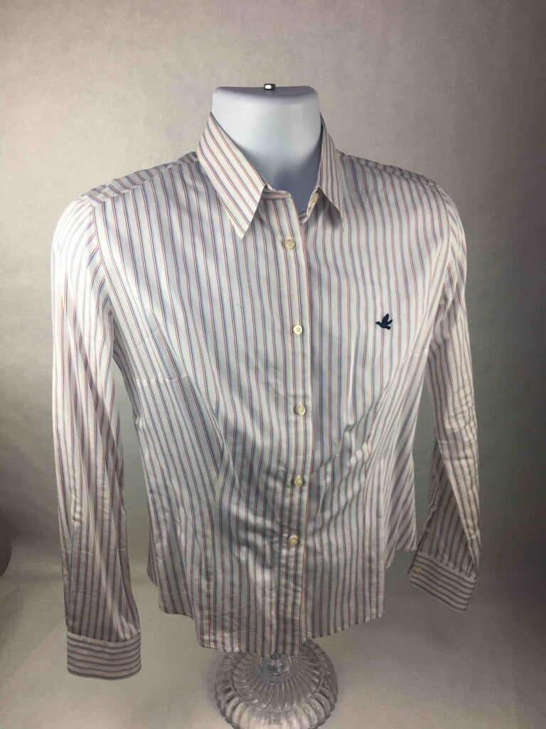 Brooksfield Mens Dress Shirt White Striped Button Down Long Sleeve Cotton 44
