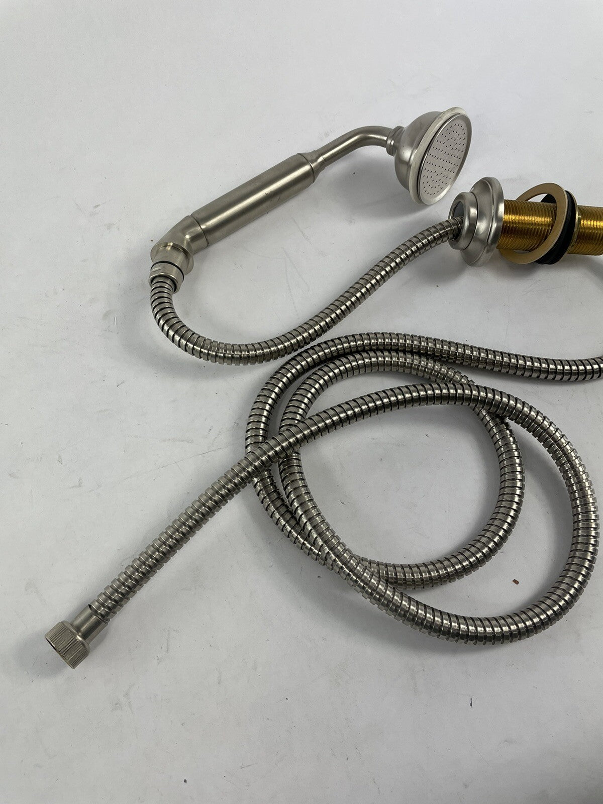 THG Paris brushed nickel rim mounted stylized hand shower with 2 meter hose and angle rest