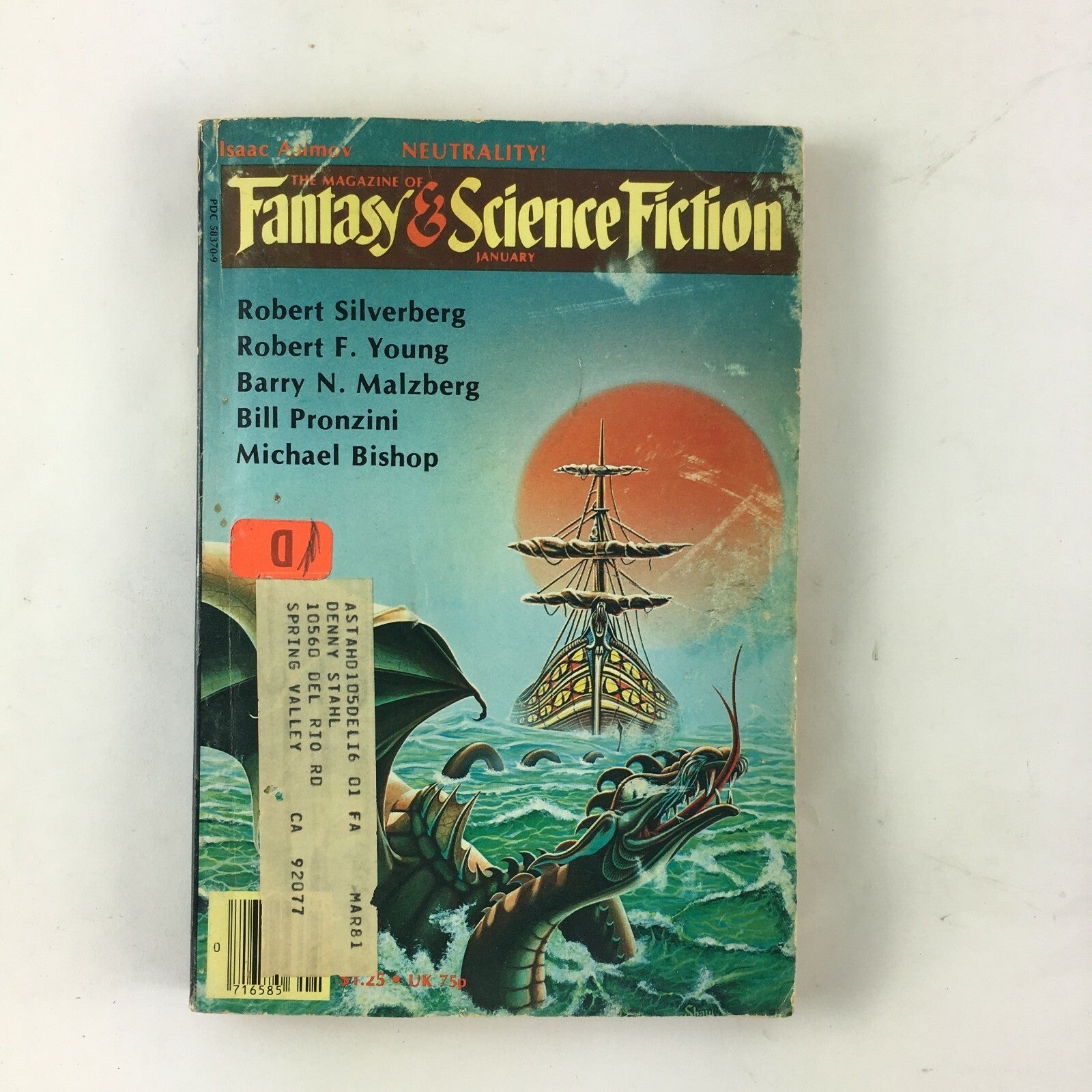 January Fantasy&Science Fiction Magazine Robert Silverberg Barry N.Malberg