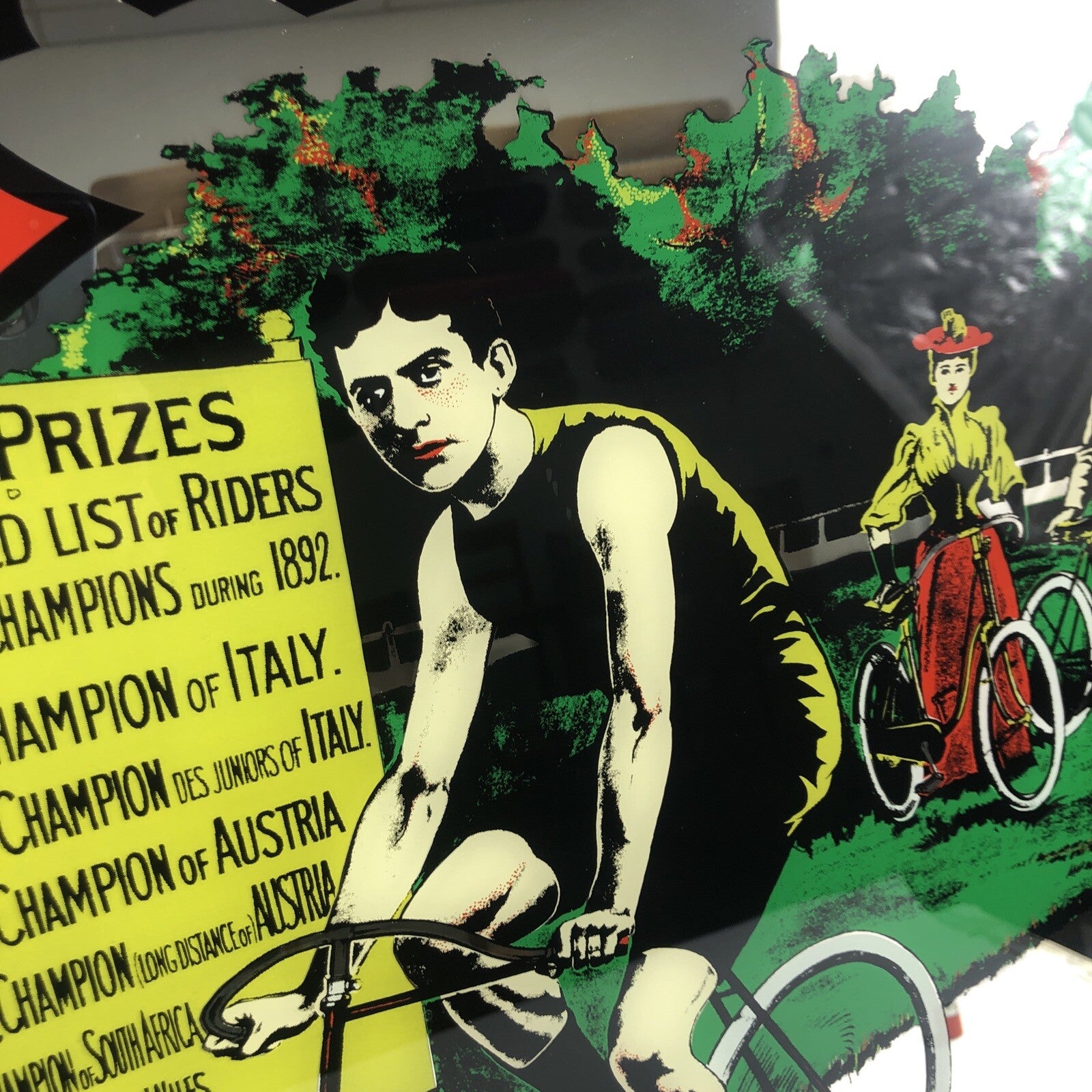 1970's Hoyne Industries Inc Raleigh Bicycle Glass Mirror Wall Art World Champion