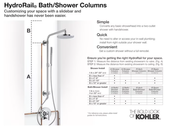 KOHLER HydroRail-R chrome shower system with adjustable hand shower