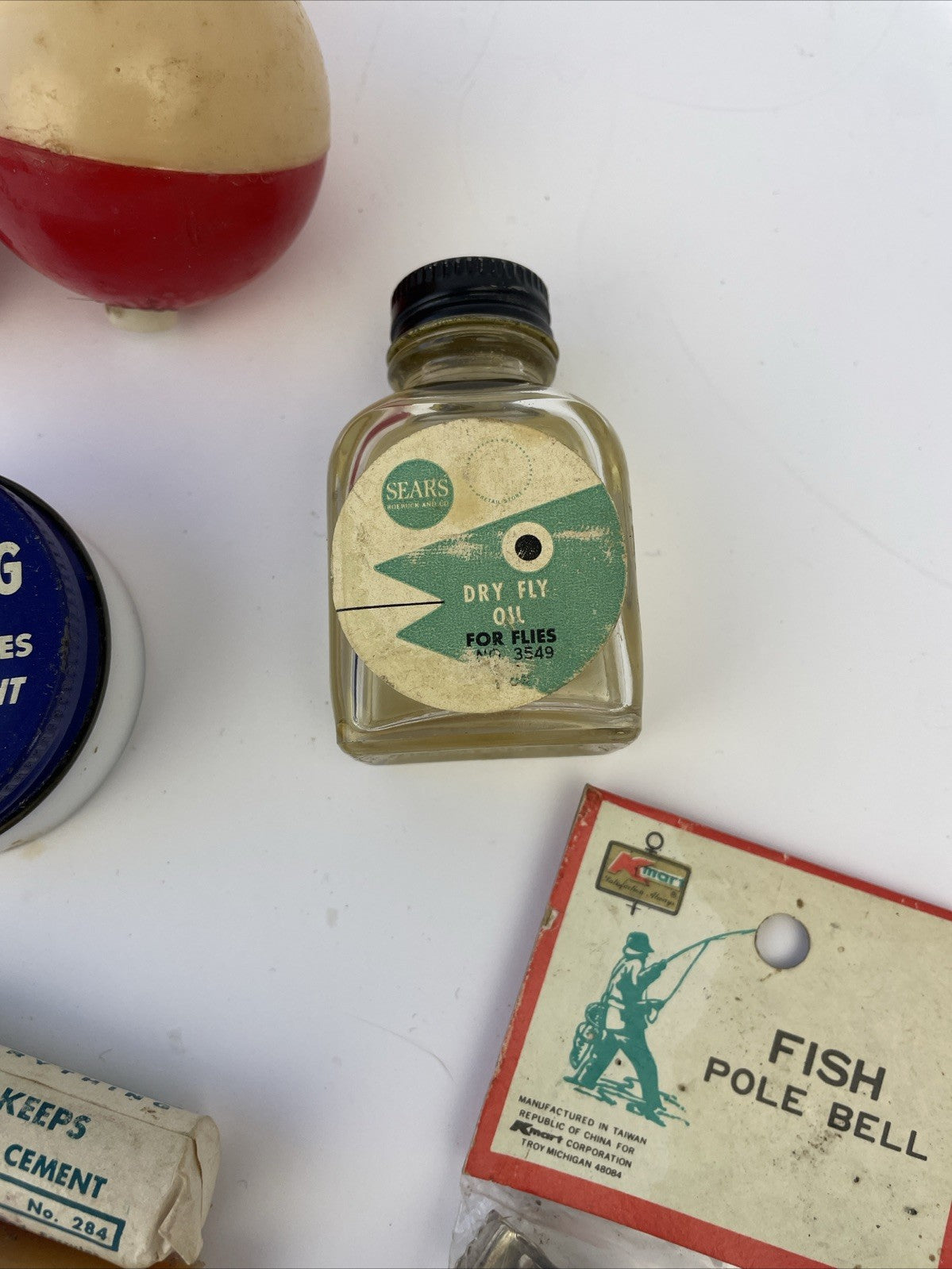 VINTAGE Fishing Lot SEARS Dry Fly Oil Silicote Line Dressing, Guide Glue, Guides