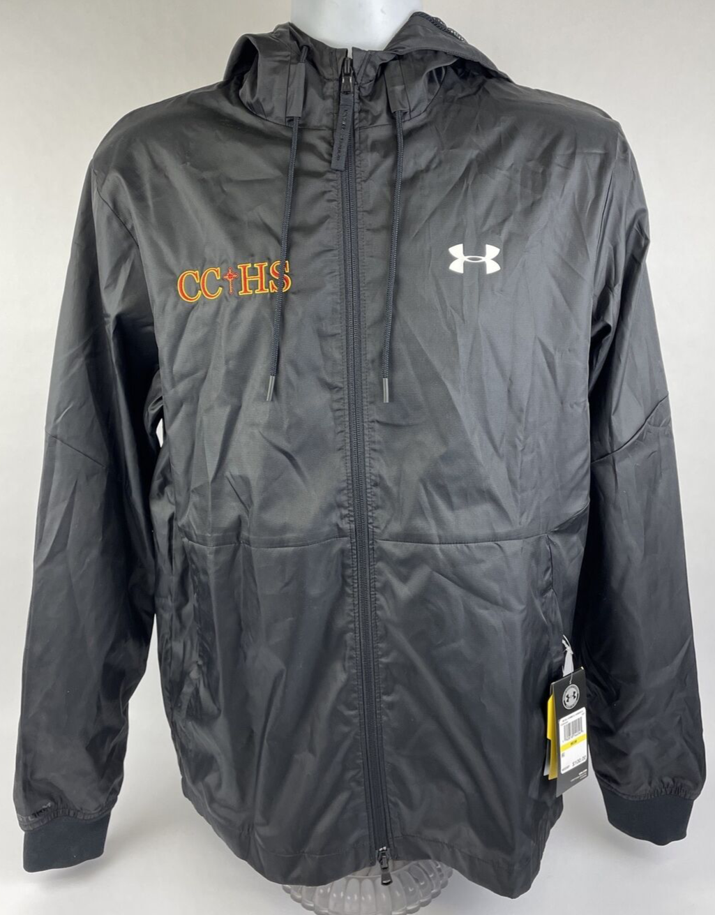 Under Armour STORM Mens Medium Jacket Black Full Zip Hooded CC+HS Logo NEW