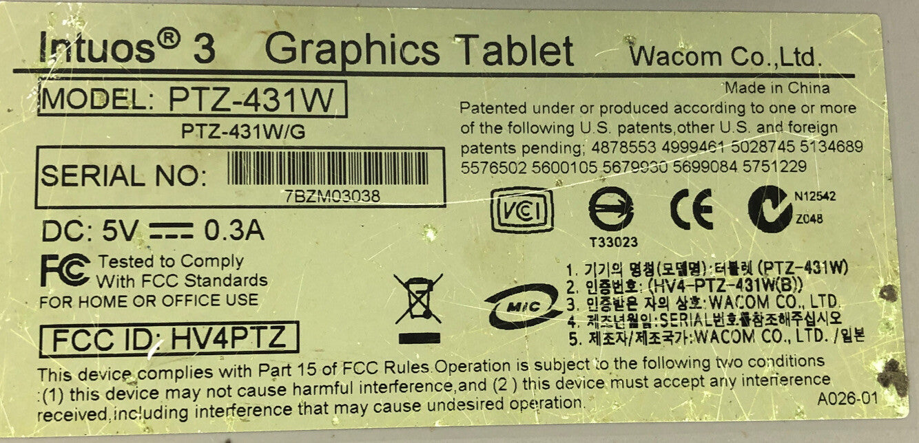 WACOM Intuos 3 PTZ-431W Graphics Tablet PAD ONLY 4.5" x 6.5" Free shipping