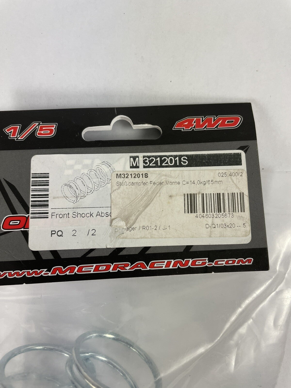 MCD racing RC : 2 x Front Shock Absorber Spring C=14kg/65mm M321201S