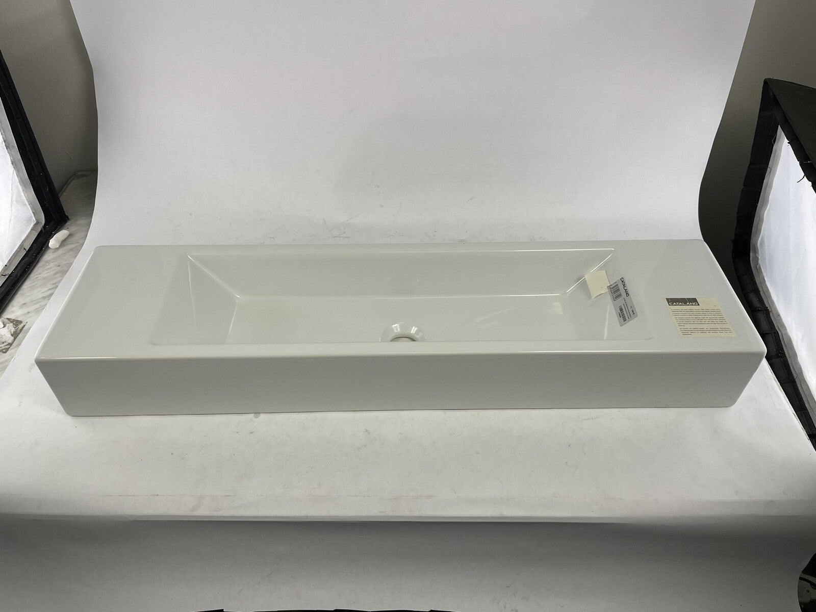 CATALANO Long Rectangular Ceramic Vessel Wall Mounted Bathroom Sink 39.5" x 10"
