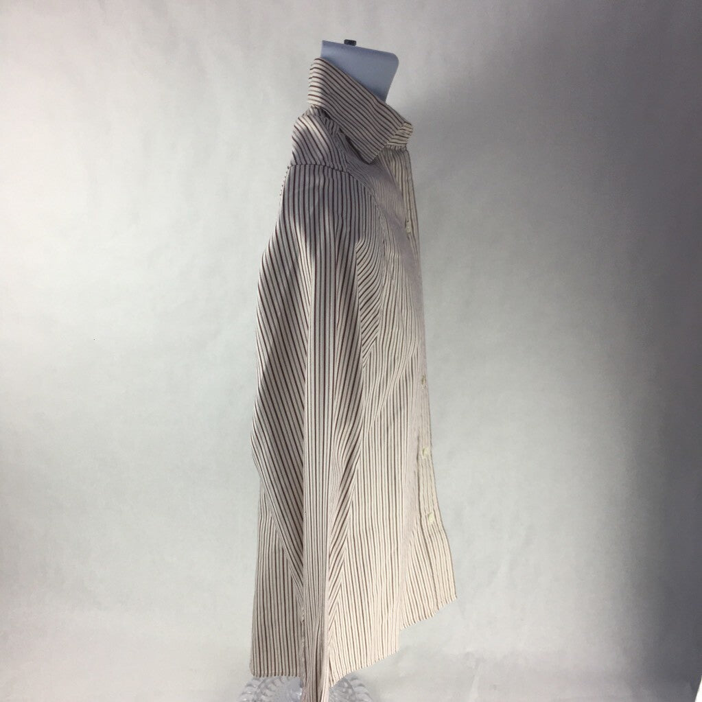 Faconnable Mens Button Front Shirt Ivory Brown Stripe Long Sleeve 100% Cotton XS