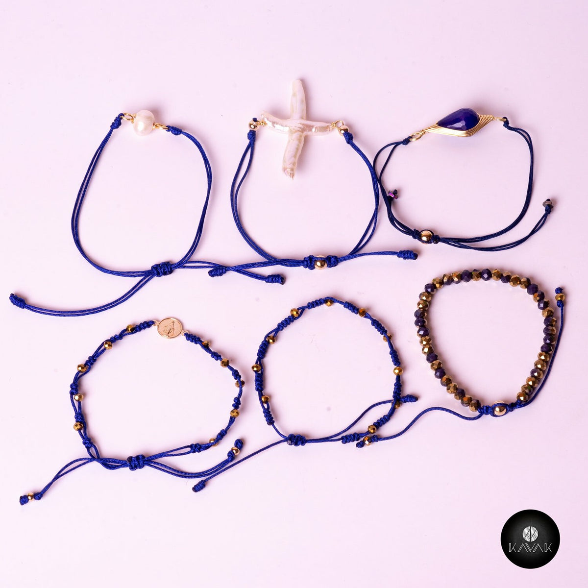 Kavak- Handmade Bracelet Blue Crystal Stone Gold plated Virgin Girl Blue World