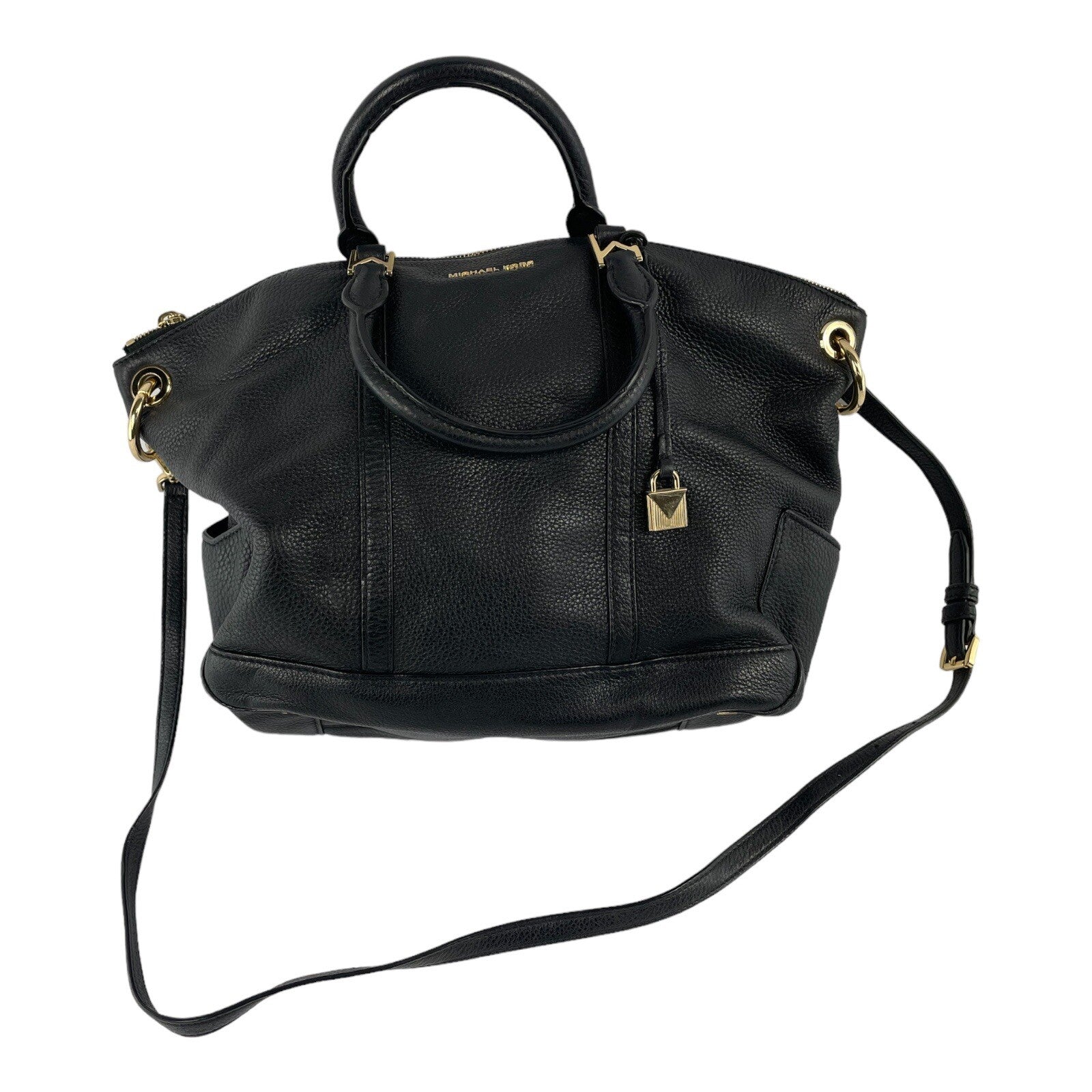 Michael Kors Beckett Large Top Zip Leather Satchel Crossbody Bag Black # 30T7GBU