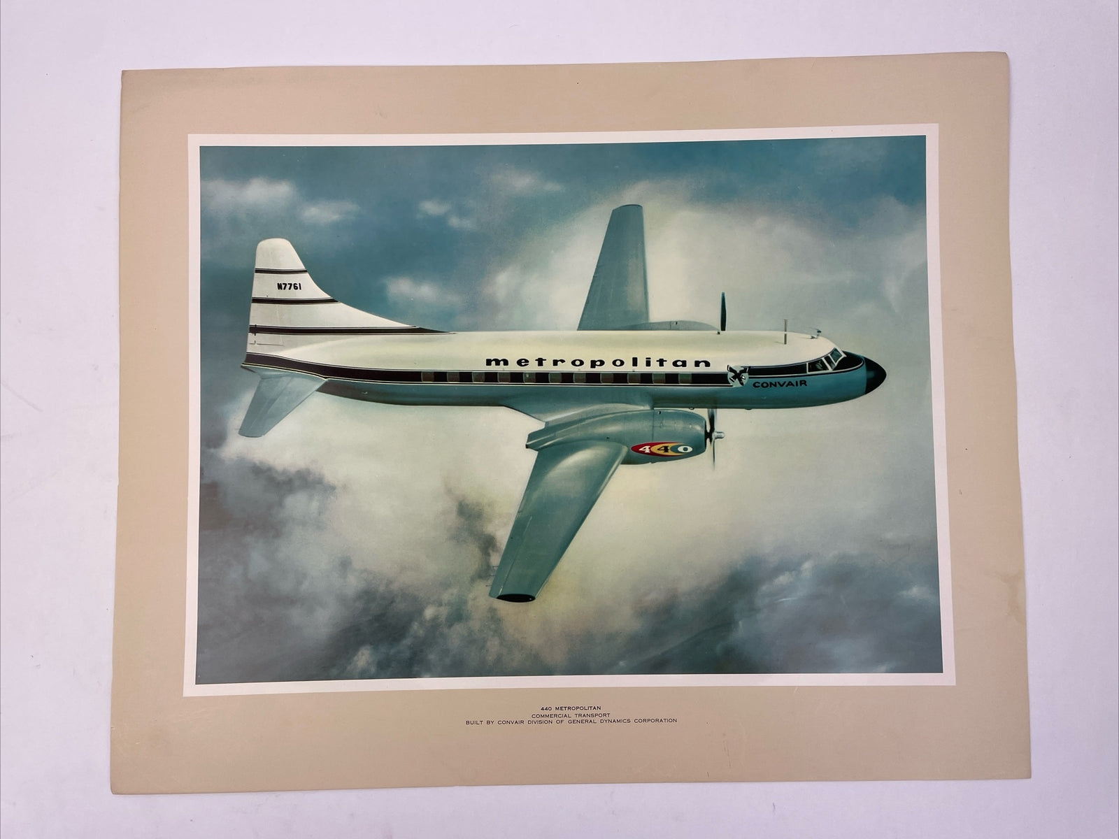 Rare CONVAIR METROPOLITAN 440 COMMERCIAL TRANSPORT Print 20”x16 GENERAL DYNAMICS