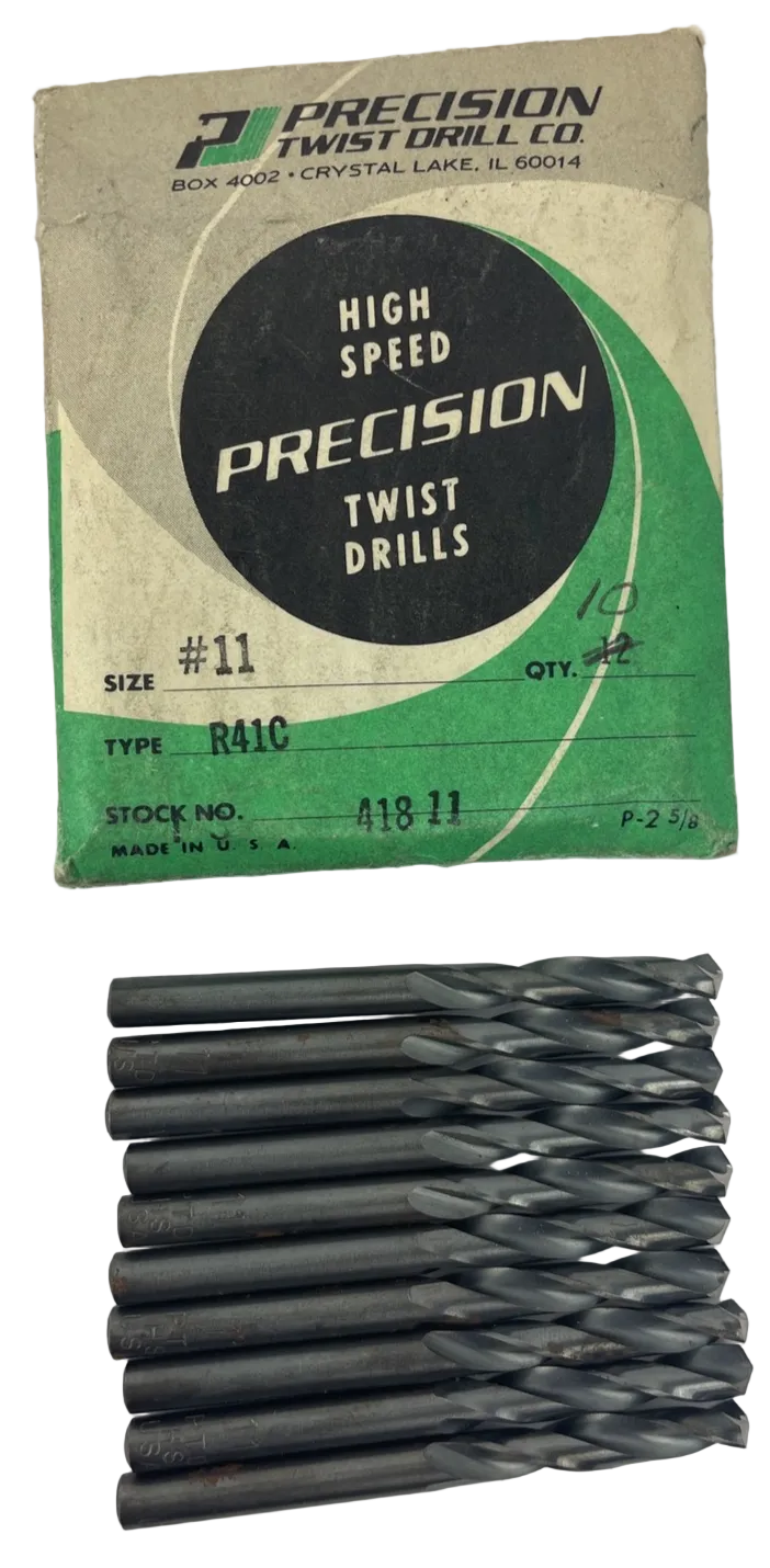 Pack of 10 high-speed precision twist drill bits size #11 R41C NOS