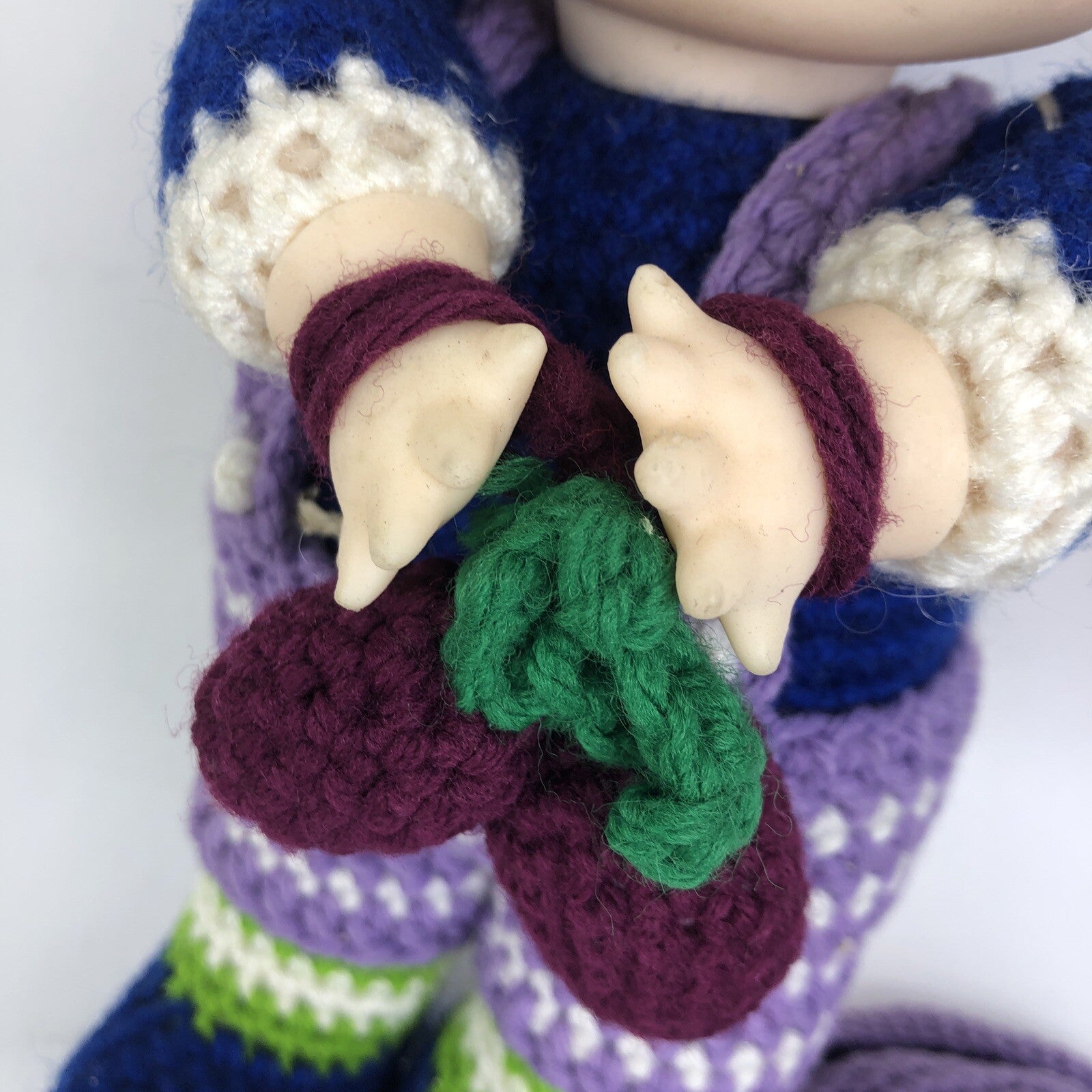 Hand Crafted Crochet Doll w Hat And Purse Knitted Soft Toy 12" " Plumb Pudding "
