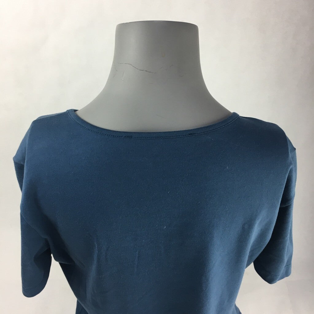 Les Copains Womens Basic T-Shirt Navy Blue Crew Neck Stretch Cotton Blend Tee 42