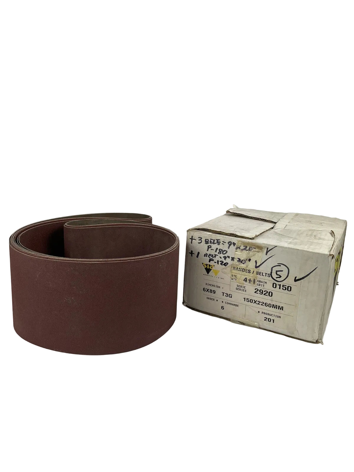 Lot of 4 SIA sander sleeve belts 9 x 20 inch 120 and 150 grit