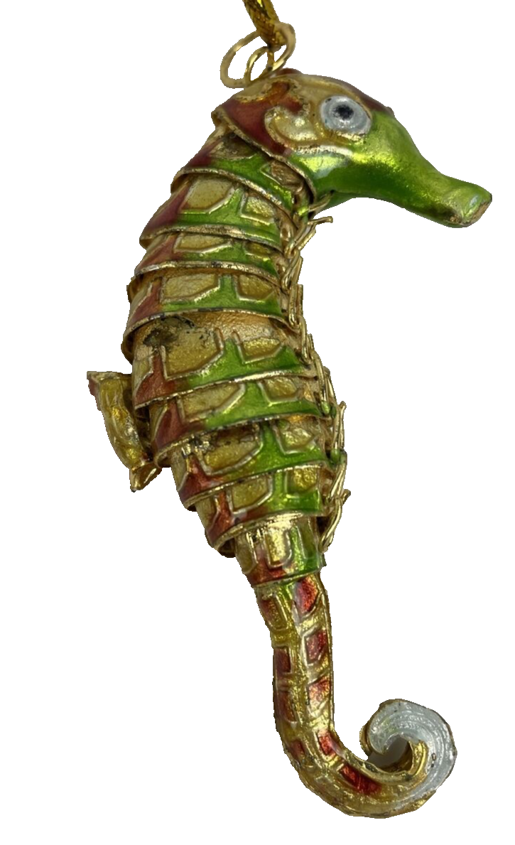 Beautiful Cloisonné Enamel Articulated Tropical Reef SEAHORSE Christmas Ornament