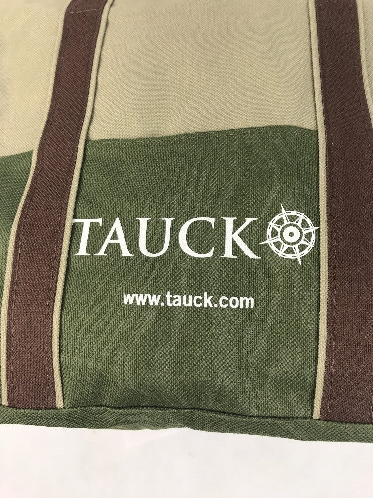 Tauck Tours Cloth Travel Bag Forrest Green Brown / Beige Zipper Beach Grocery Eu