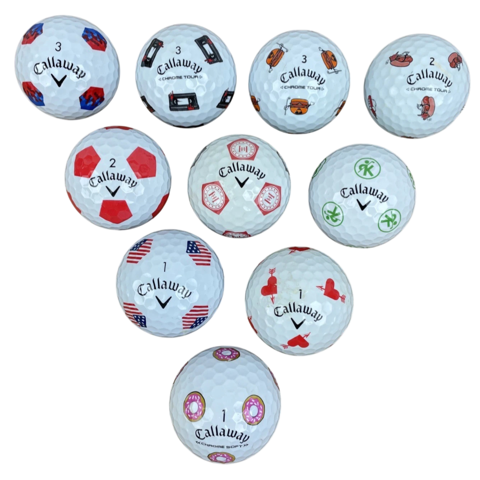 Lot of 14 x TRUVIS Callaway Chrome SERIES TURNBOX Golf Ball Hot Dog Burger Donut