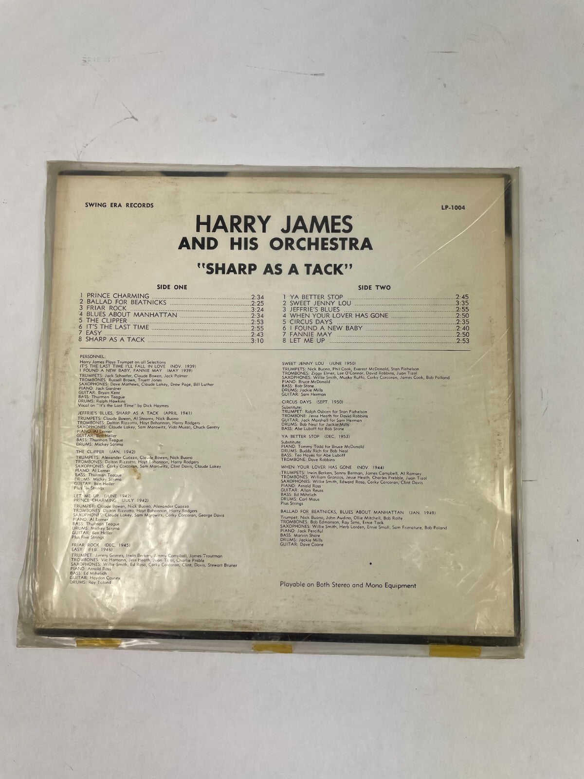 Harry James And His Orchestra Sharp As A Tack Prince Charming Friar Vinyl Record