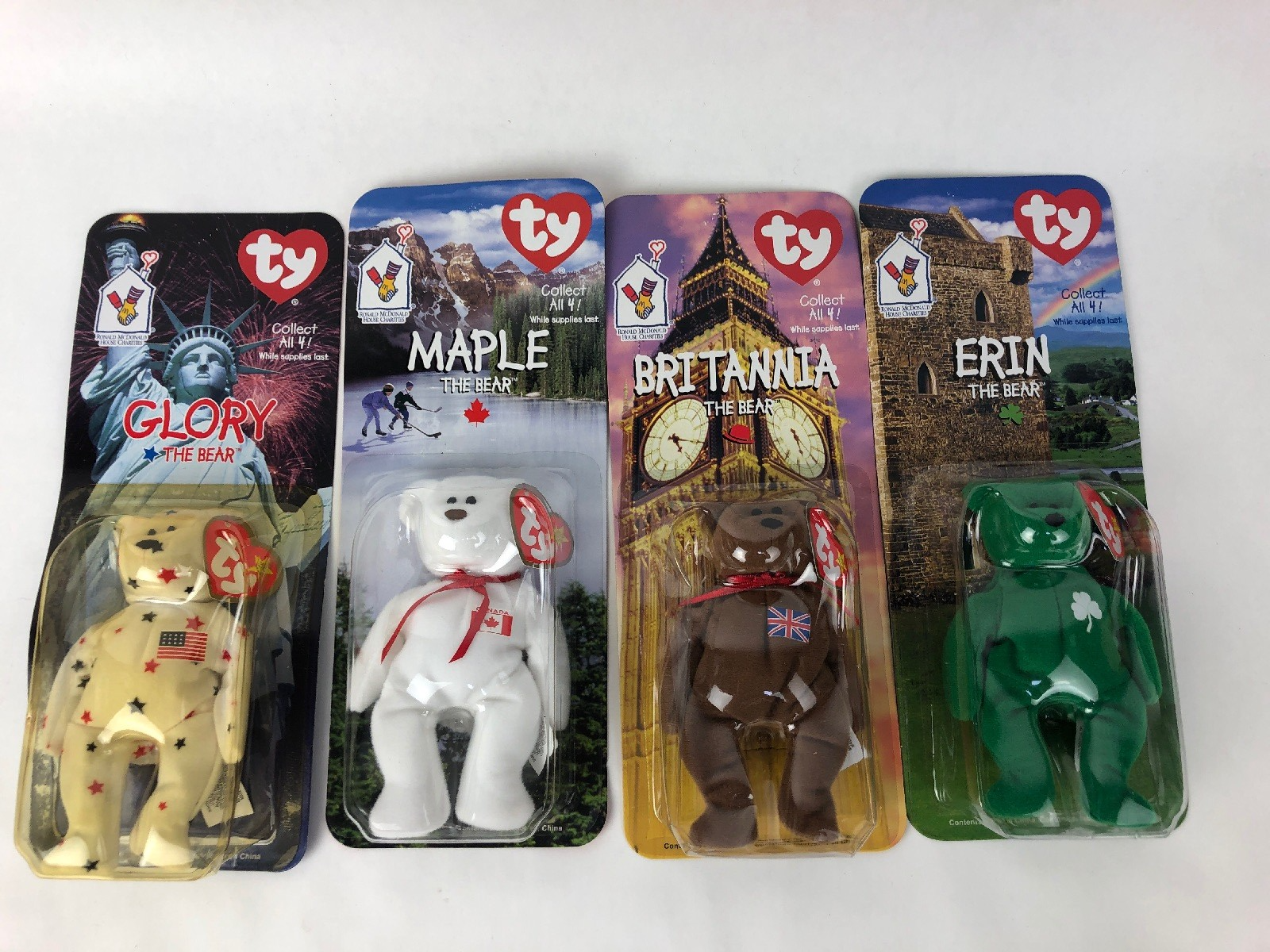 Ty 1999 McDonalds TBB International Bears 4 pc set Glory Britania Erin & Maple