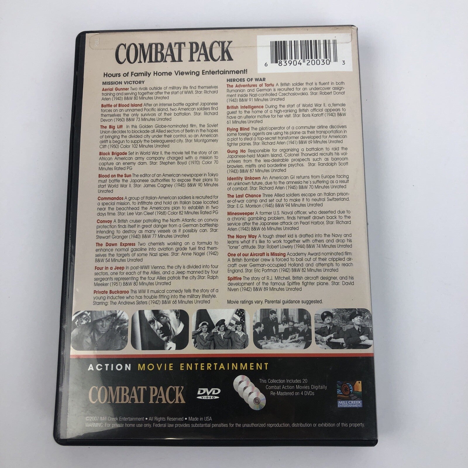 20-Film Combat/War Pack (DVD,2007,20-Film,4-Disc Set) VGC DISCS GUARANTEED