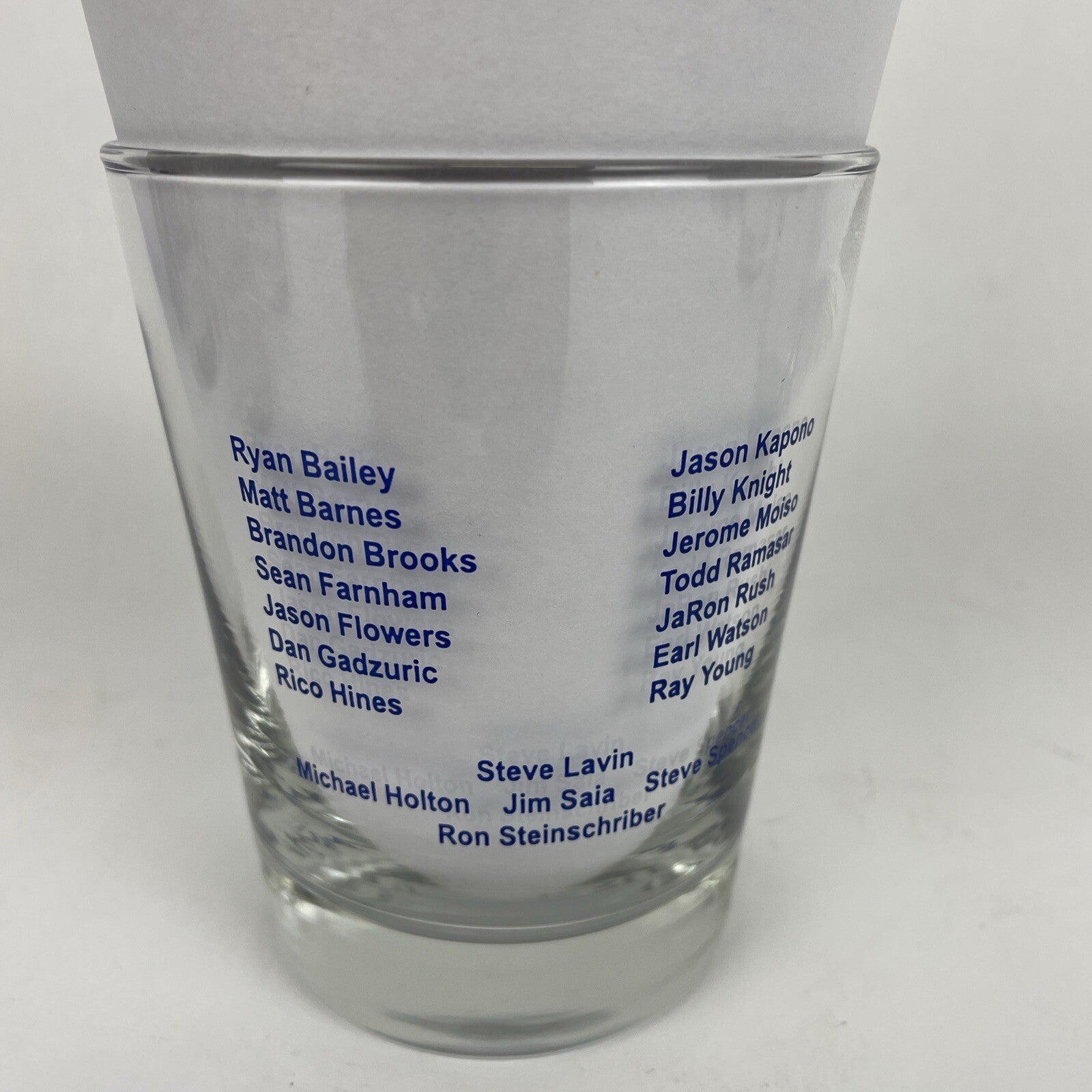Set of three UCLA Bruins Basketball Awards Banquet highball glasses from 2000, 2001, and 2002.