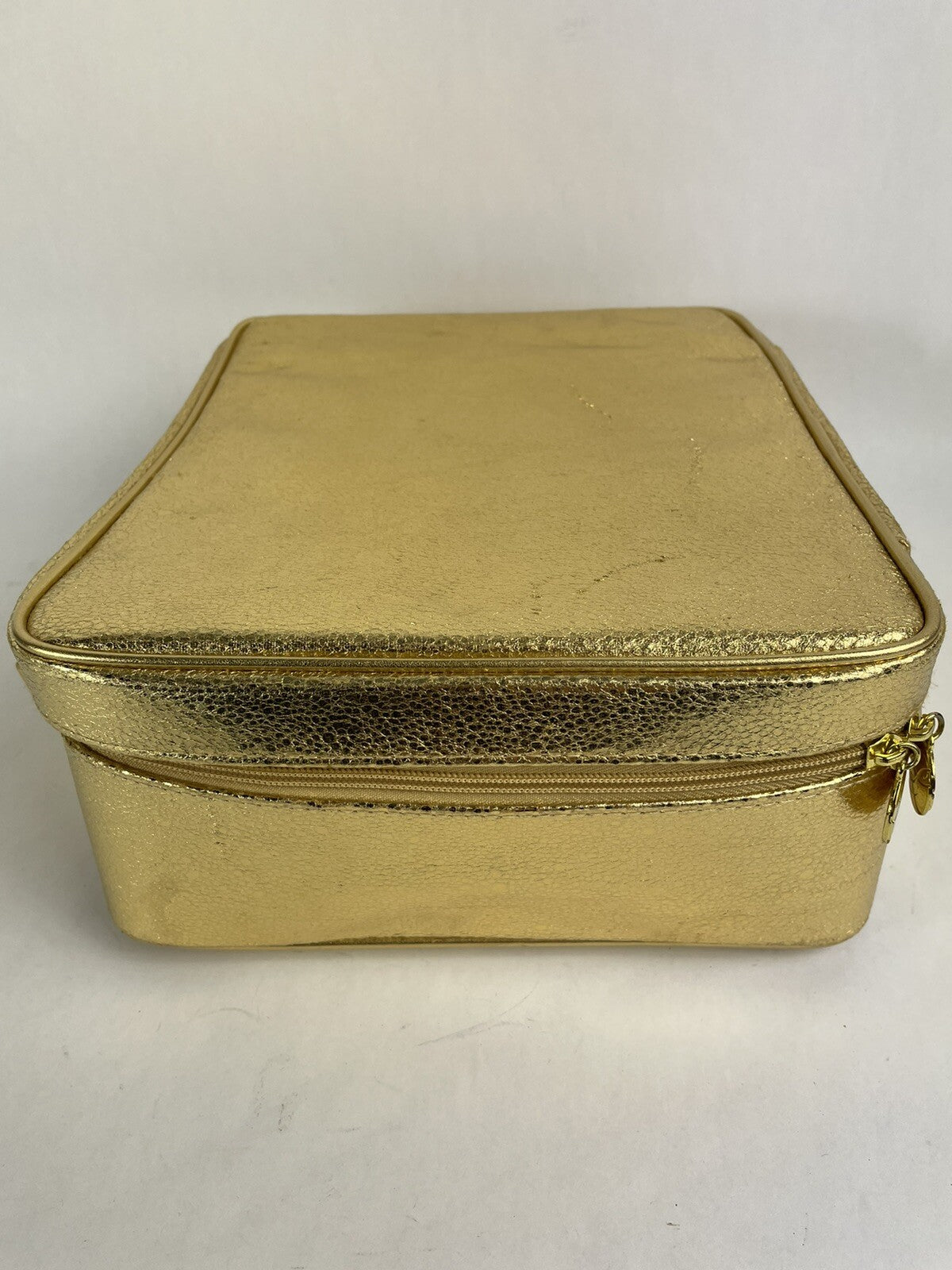 Vintage Estee Lauder Gold Cosmetic Train Travel Case Bag Suitcase Metallic Soft