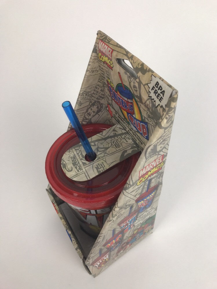4 Marvel Comics Cups In One! Tall Plastic Drinking Cup W Straw - Rare Item ICUP