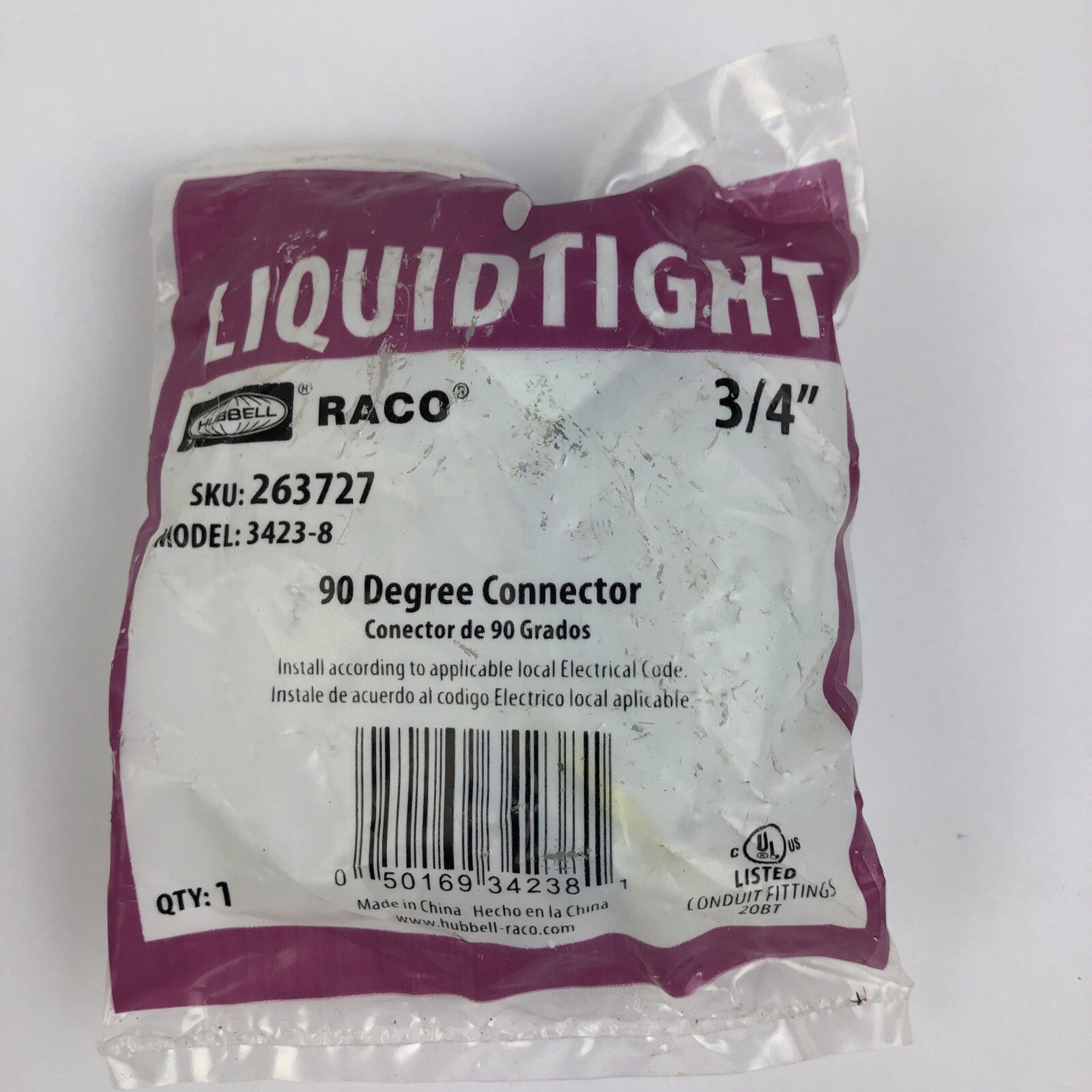 Raco 3/4" Liquid-tight 90 Degree Elbow Flex Connector Conduit Fitting 3423-8