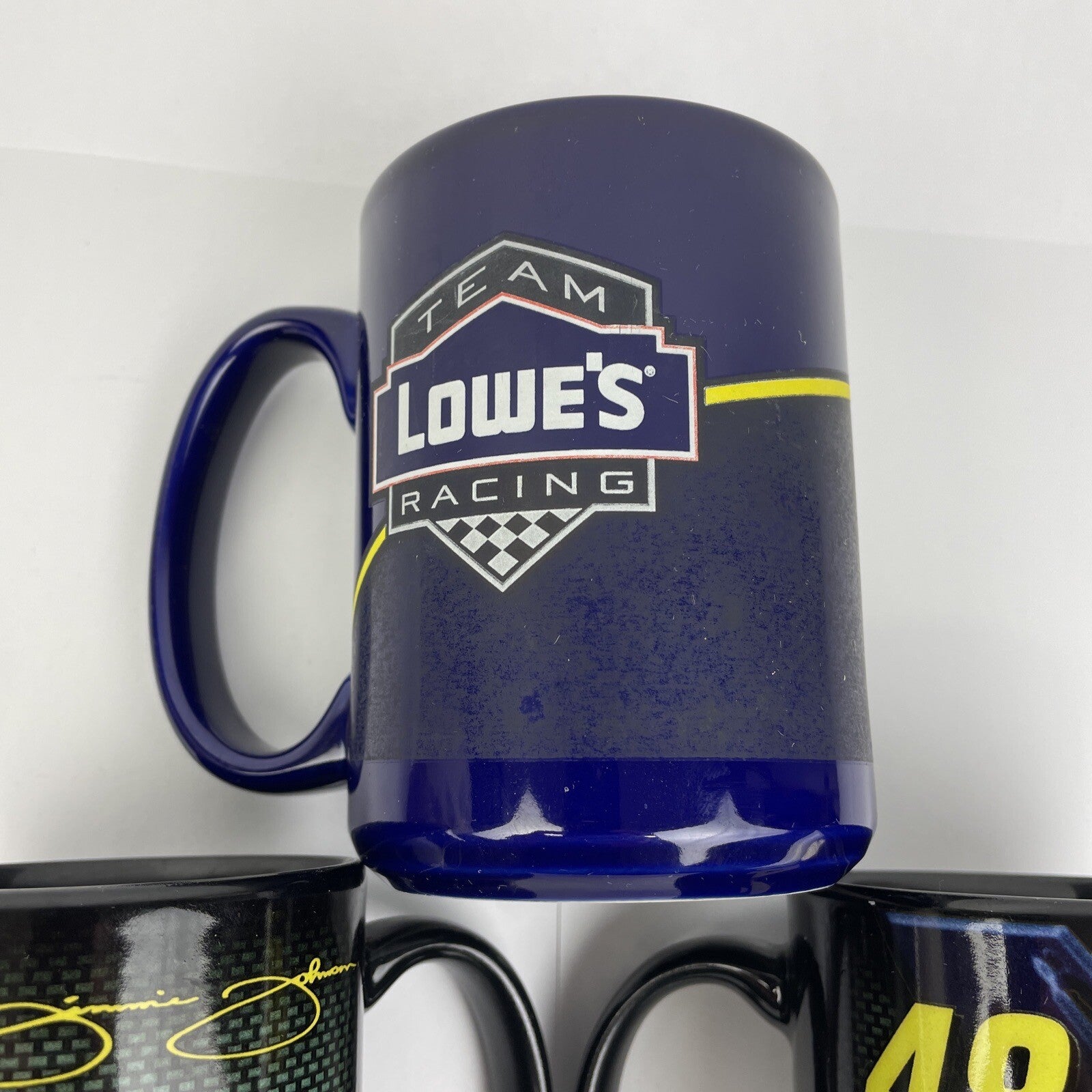3 x NASCAR Jimmie Johnson #48 3D 12 oz. Coffee Mugs Blue Yellow Signature Racing