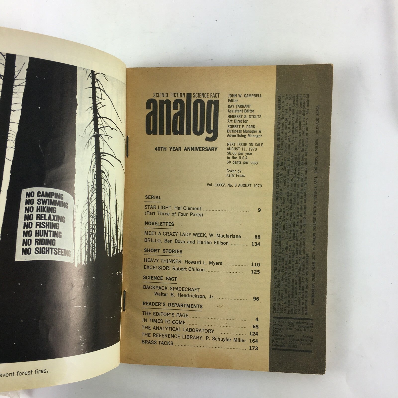 August 1970 Analog ScienceFiction Fact Magazine Star Light Hal Clement