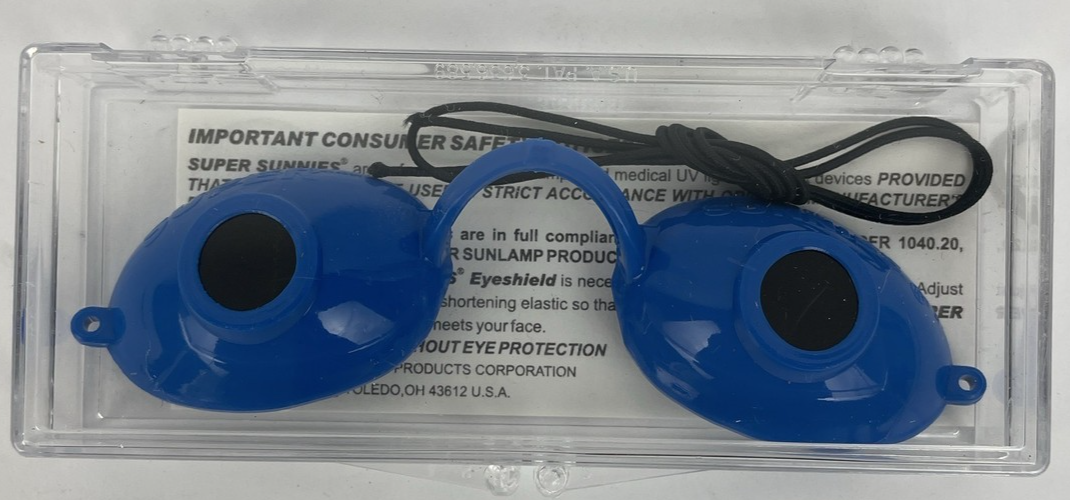 Super Sunnies UV Eye Protection Goggles for Tanning Red Light Therapy BLUE