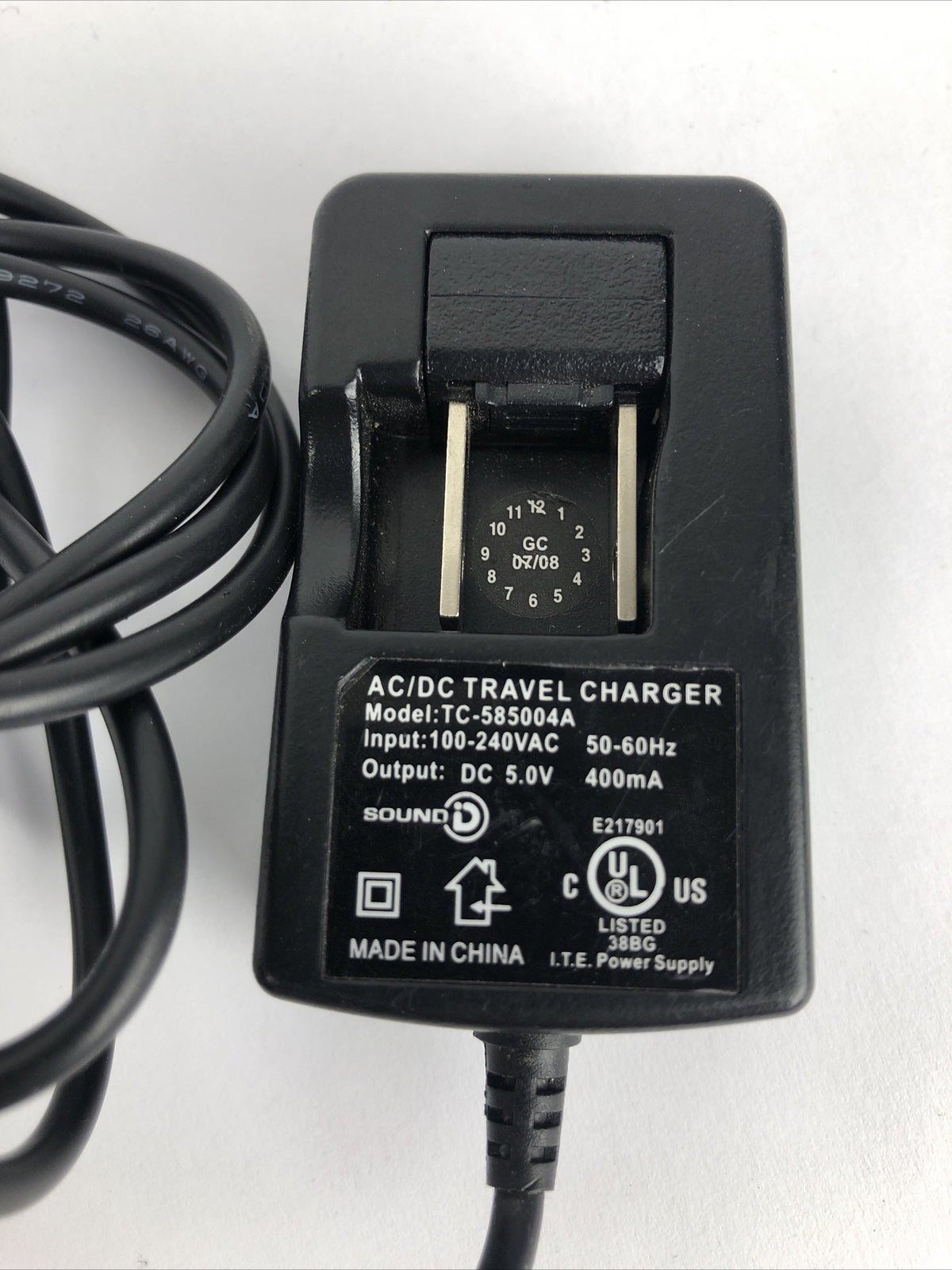 Black Travel AC/DC Adapter / Power Supply Model TC-585004A 5.0V 400mA A27