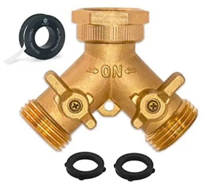 Morvat Heavy Duty Brass 2 way Y Splitter Garden Hose Hexagonal Connector NEW