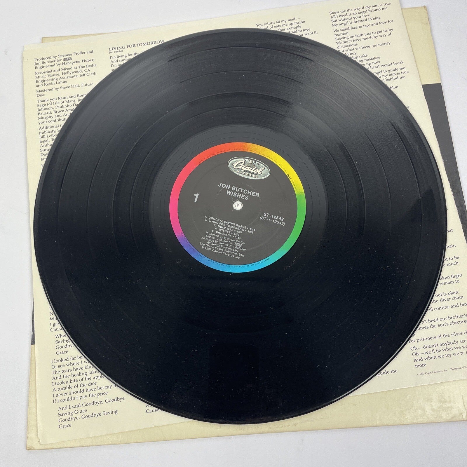 Jon Butcher 'Wishes' LP Record 12" EMI Capitol Records - Very Good Condition