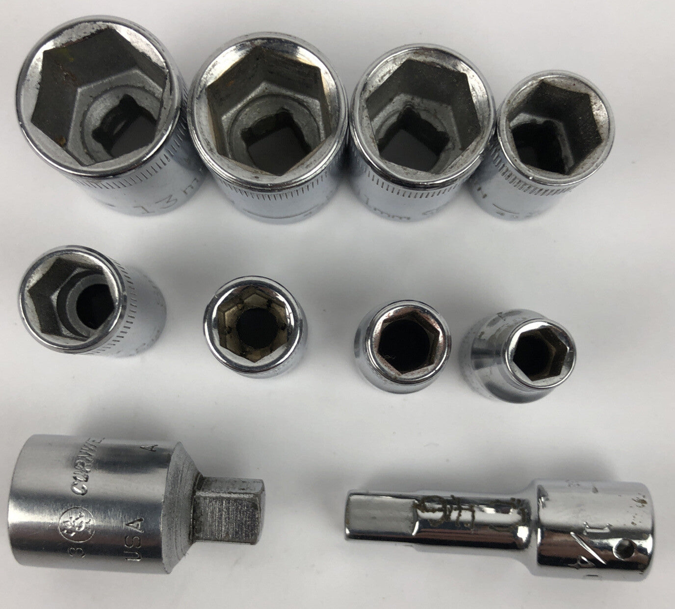 8 x Craftsman USA Sockets 13mm 12mm 11mm 9mm 8mm 7mm 6mm 5mm Shallow + Adapters