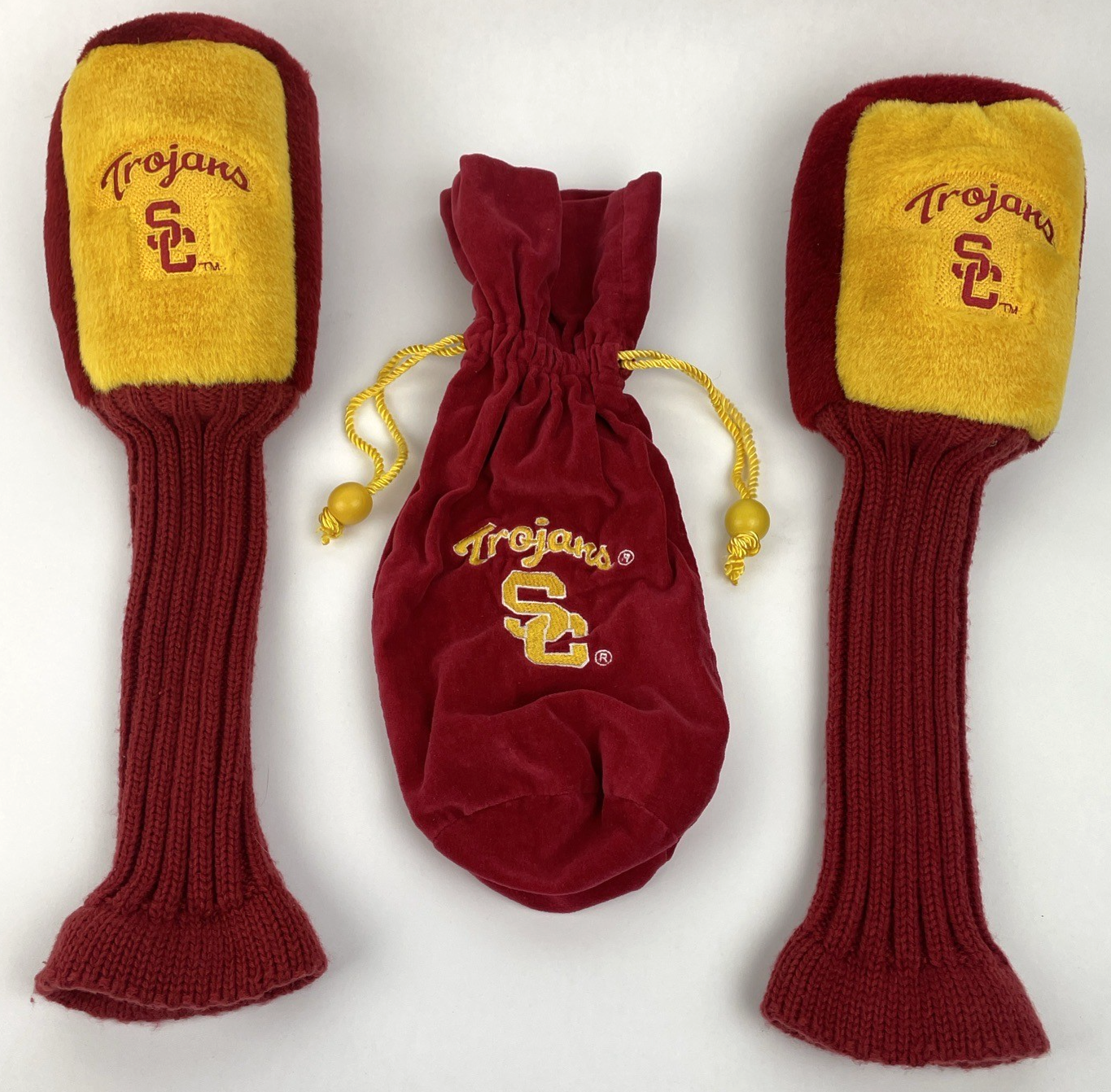 Vintage 1980s USC Trojans golf driver head covers with storage bag cardinal and gold